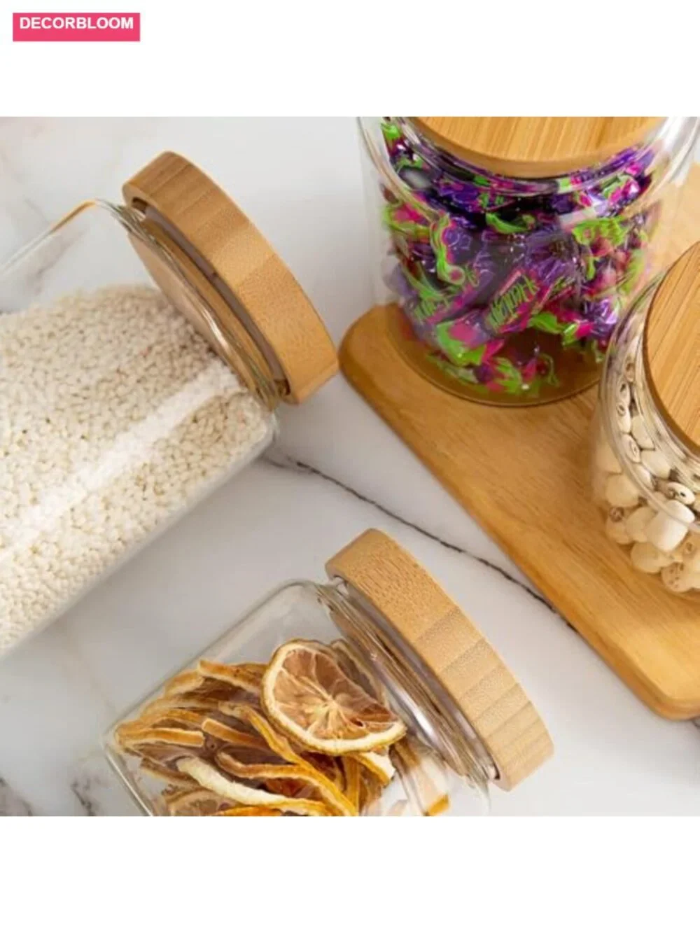 Airtight Clear Glass Canister Set with Bamboo Lid, 3-Pack 16 oz for Kitchen